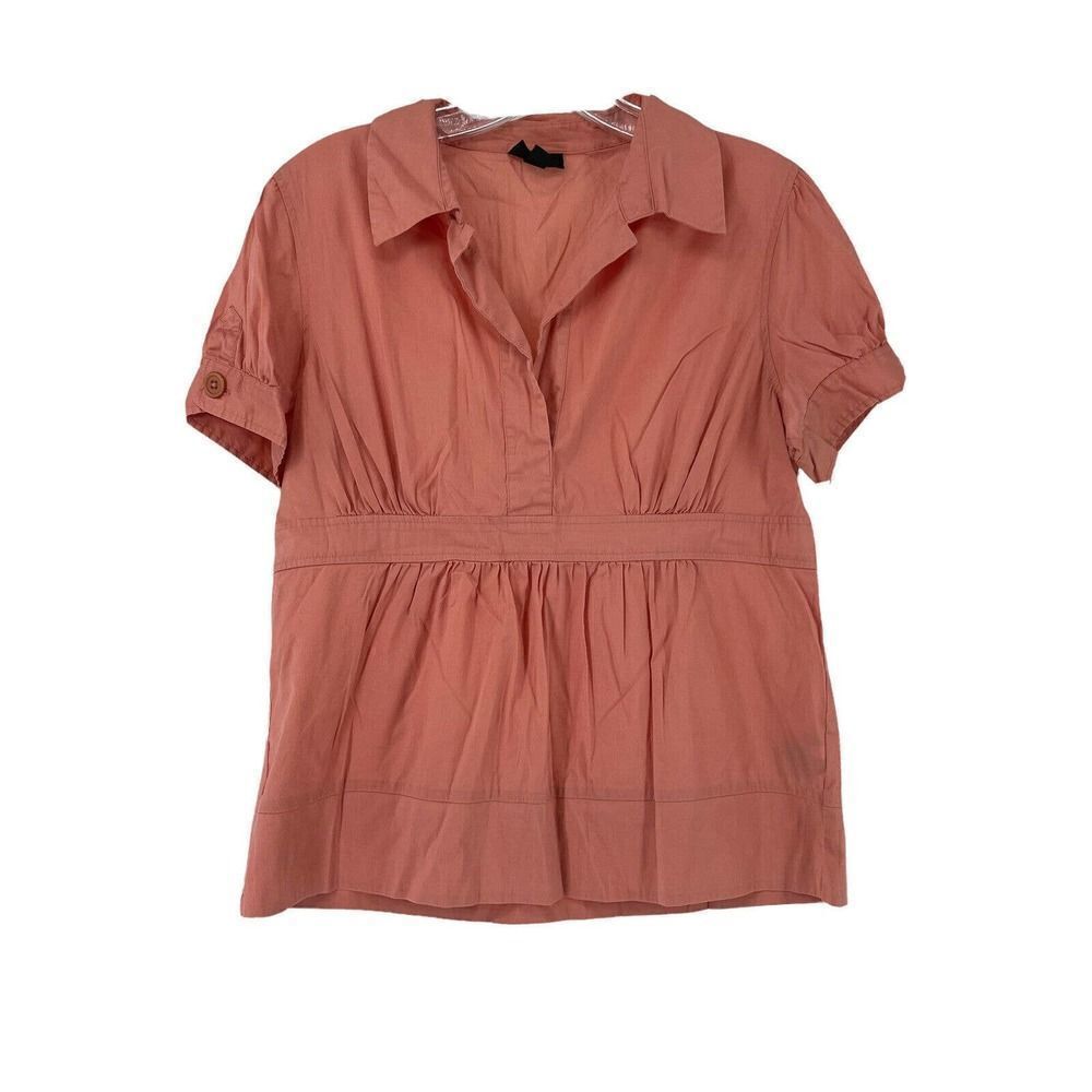 Y2K Career Casual Collared Shirt Coral V Neck Short Sleeve Size Medium Mossimo